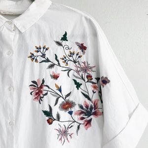 Zara Tops - Zara White Shirt With Floral Embroidery Zara Tops - Zara White Shirt With Floral Embroidery